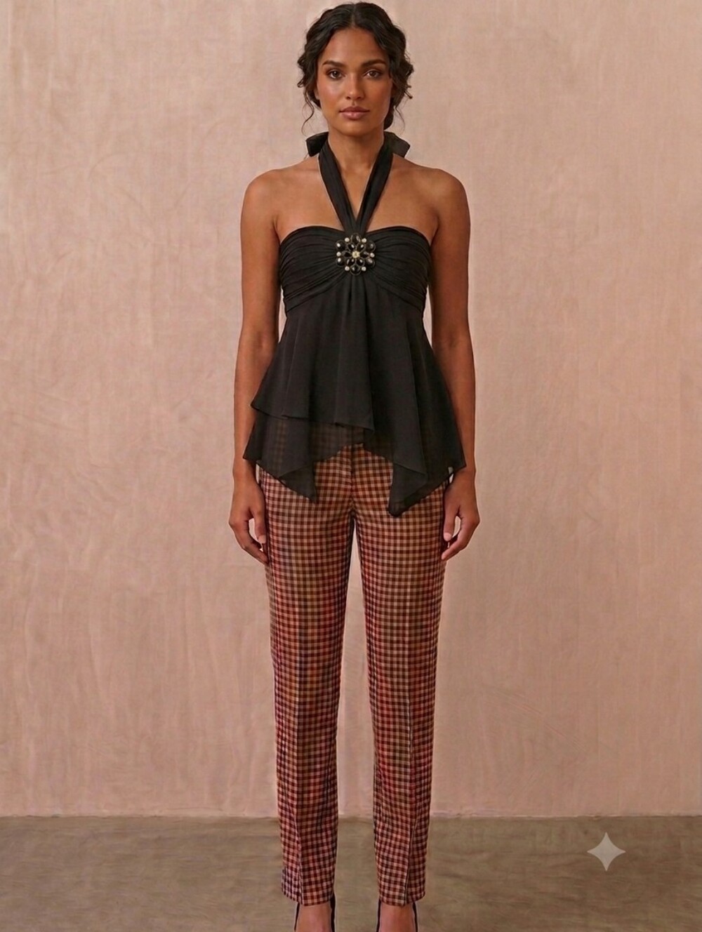 NWT Express Black Halter Handkerchief Top with Embellished Bust - XS